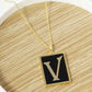 18K Gold Dipped Enamel Filled Rectangular Initial Pendant Necklace