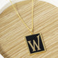 18K Gold Dipped Enamel Filled Rectangular Initial Pendant Necklace
