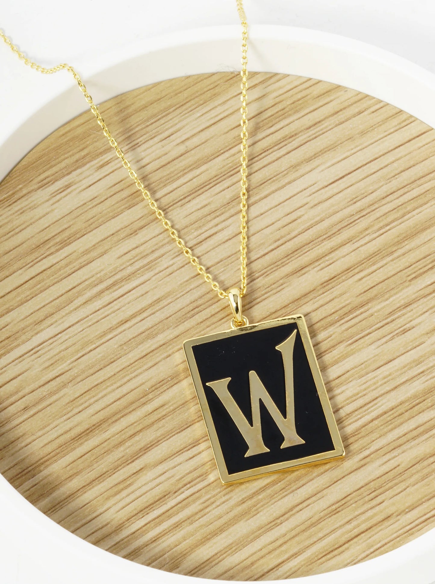 18K Gold Dipped Enamel Filled Rectangular Initial Pendant Necklace
