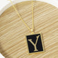 18K Gold Dipped Enamel Filled Rectangular Initial Pendant Necklace