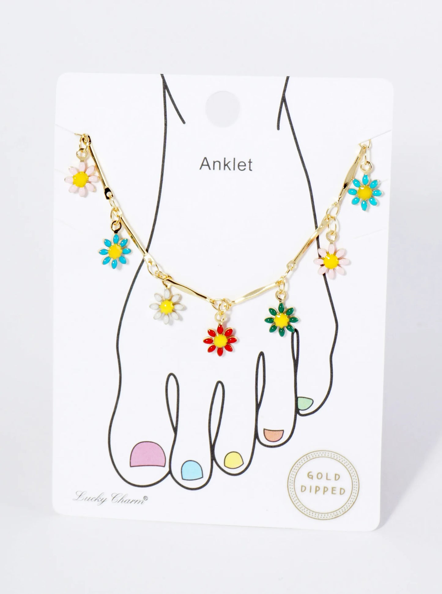 18K Gold Dipped Enamel Flower Charms Brass Chain Anklet