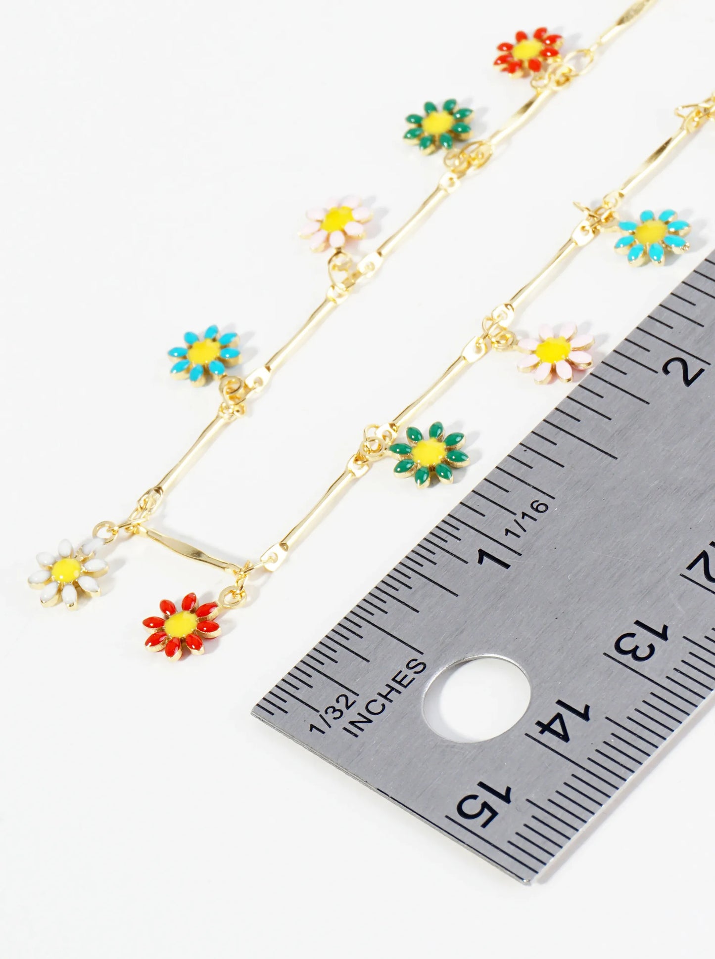 18K Gold Dipped Enamel Flower Charms Brass Chain Anklet