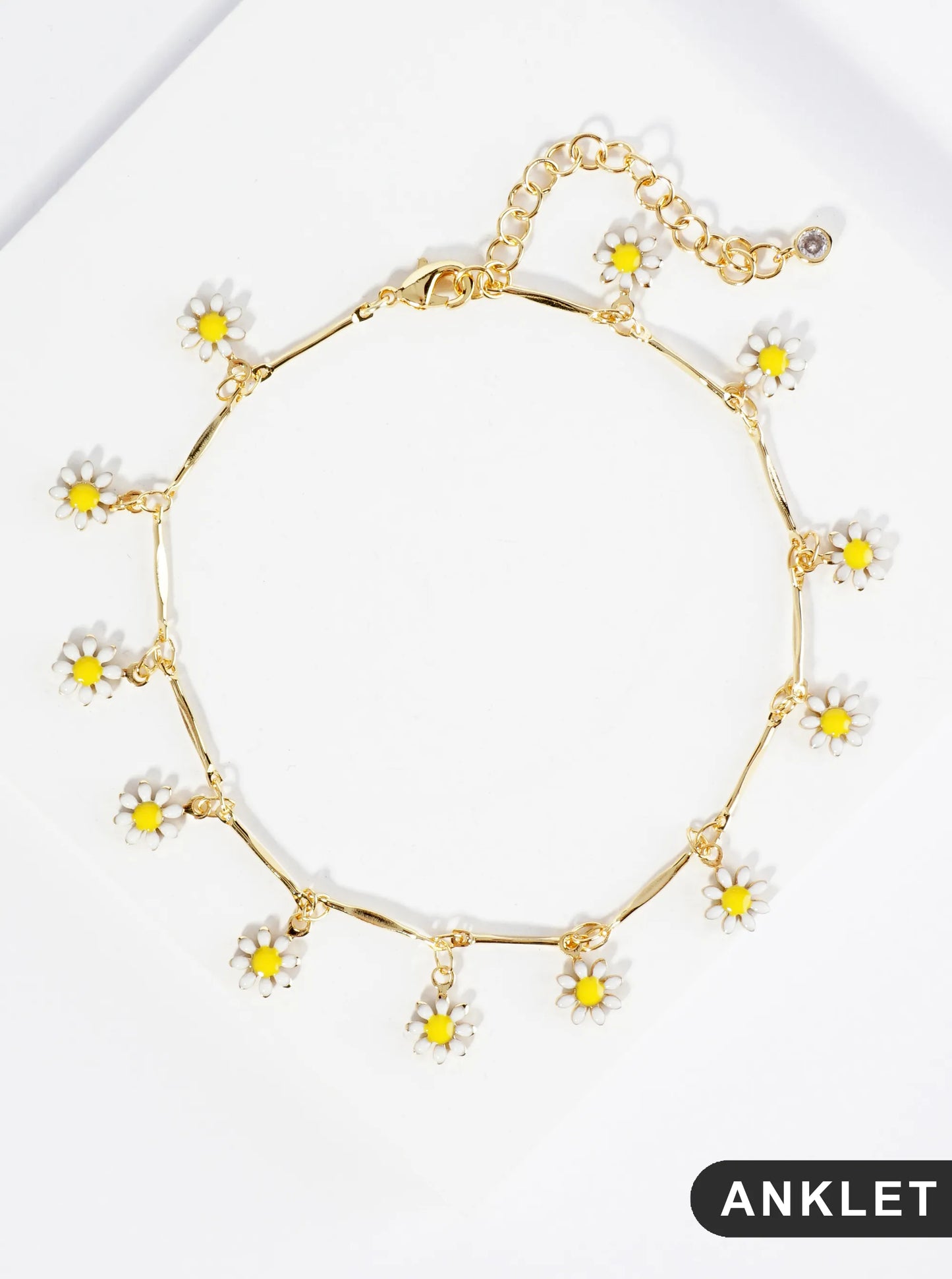 18K Gold Dipped Enamel Flower Charms Brass Chain Anklet