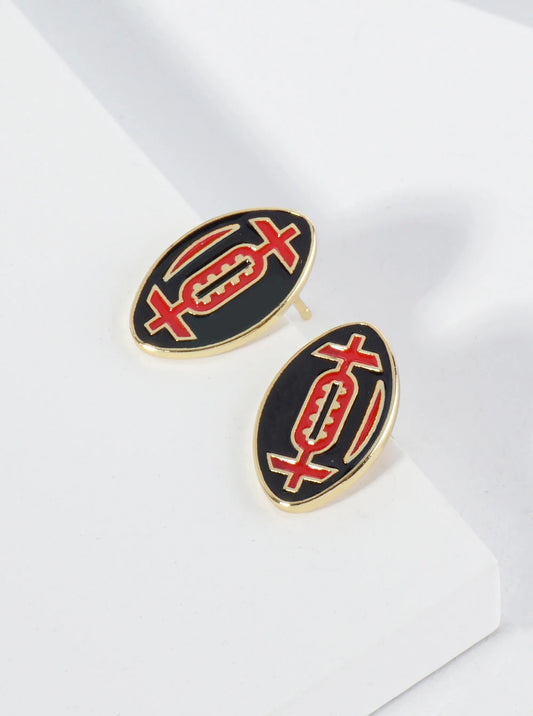18K Gold Dipped Enamel Football Ball Game Day Stud Earrings