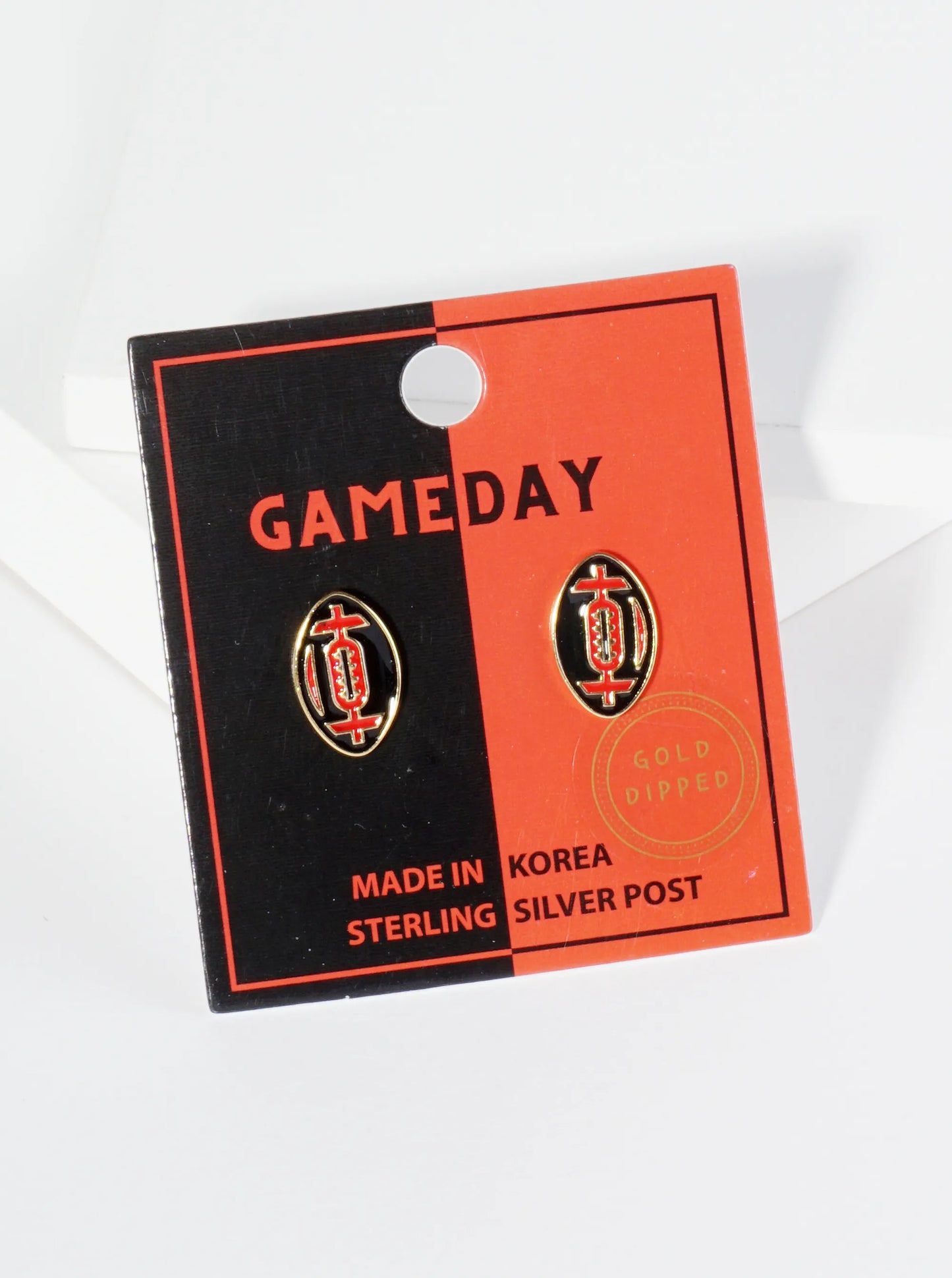 18K Gold Dipped Enamel Football Ball Game Day Stud Earrings