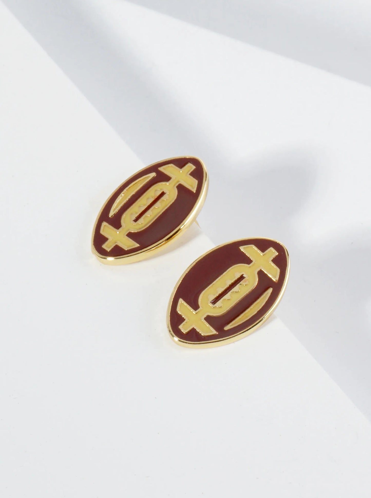 18K Gold Dipped Enamel Football Ball Game Day Stud Earrings