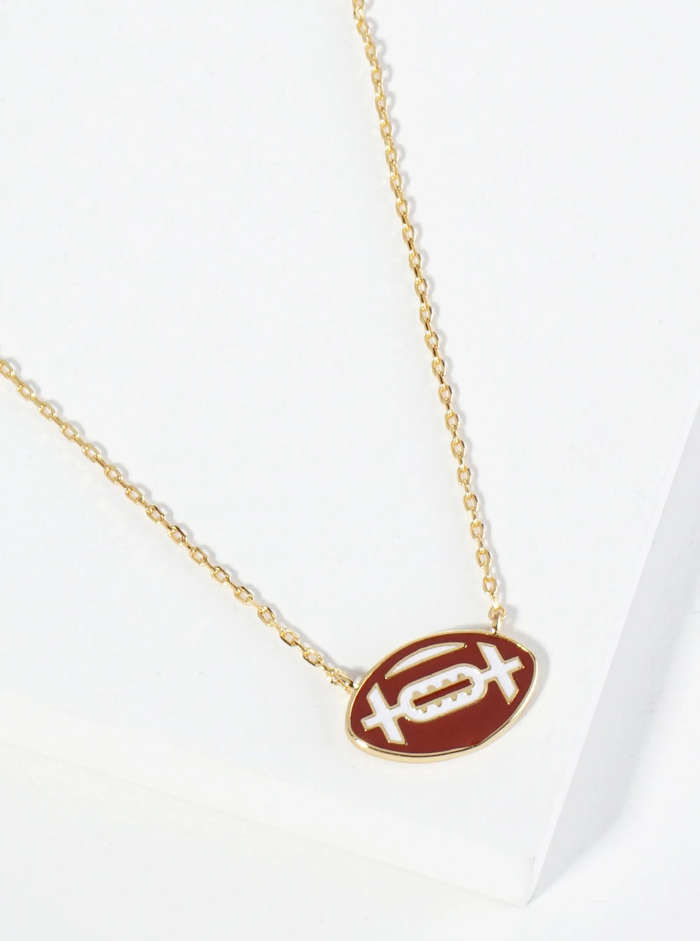 18K Gold Dipped Enamel Football Ball Pendant Game Day Necklace