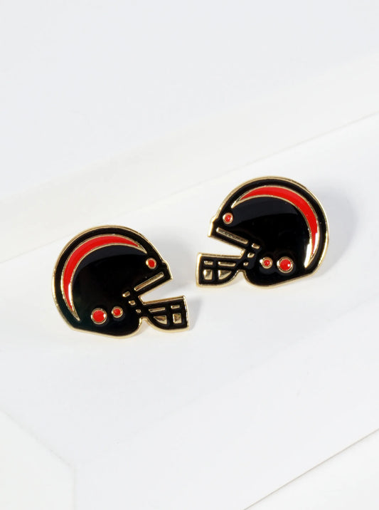18K Gold Dipped Enamel Football Helmet Game Day Stud Earrings