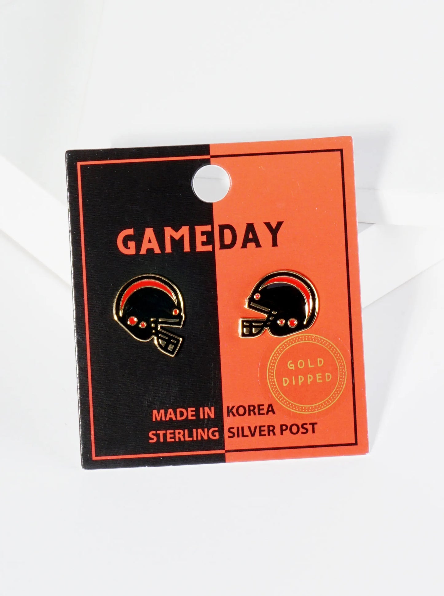 18K Gold Dipped Enamel Football Helmet Game Day Stud Earrings