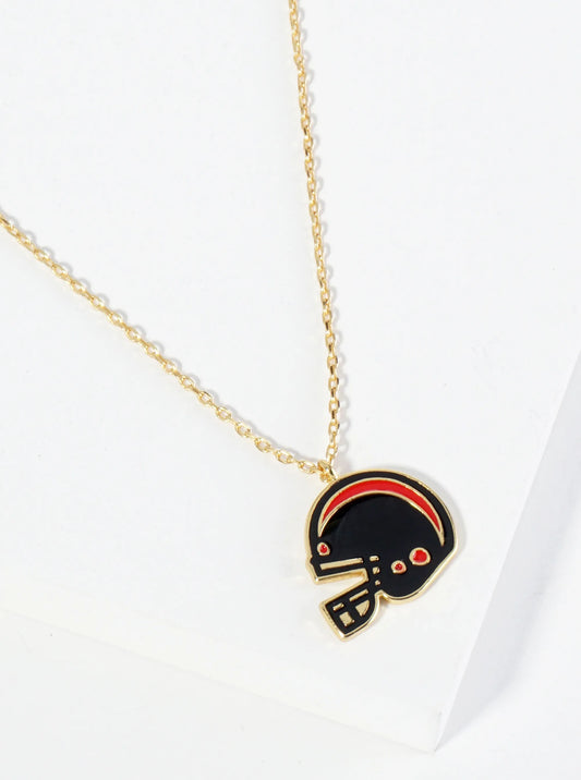 18K Gold Dipped Enamel Football Helmet Pendant Game Day Necklace