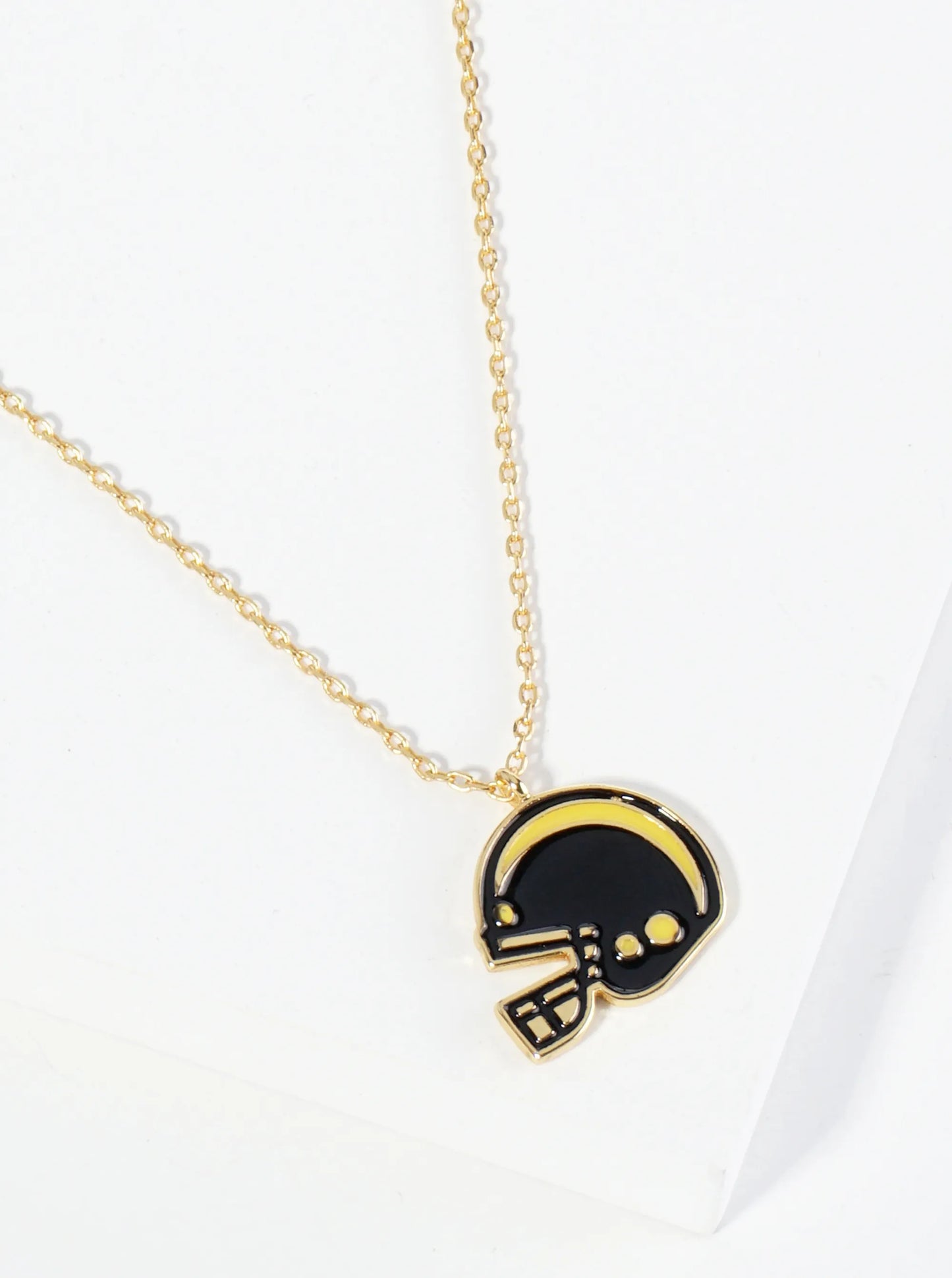 18K Gold Dipped Enamel Football Helmet Pendant Game Day Necklace