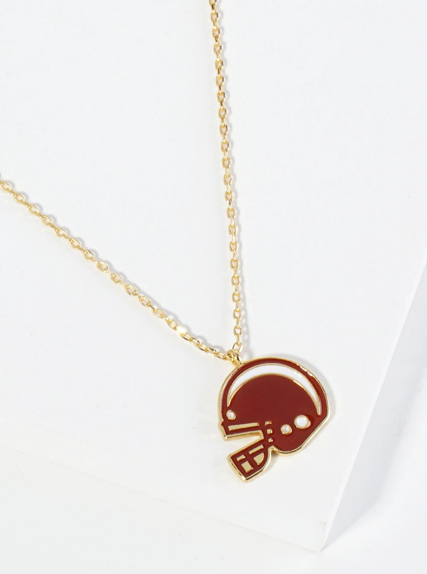 18K Gold Dipped Enamel Football Helmet Pendant Game Day Necklace