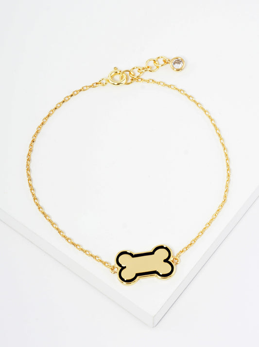 18K Gold Dipped Enamel Game Day Mascot Dog Bone Treat Chain Bracelet