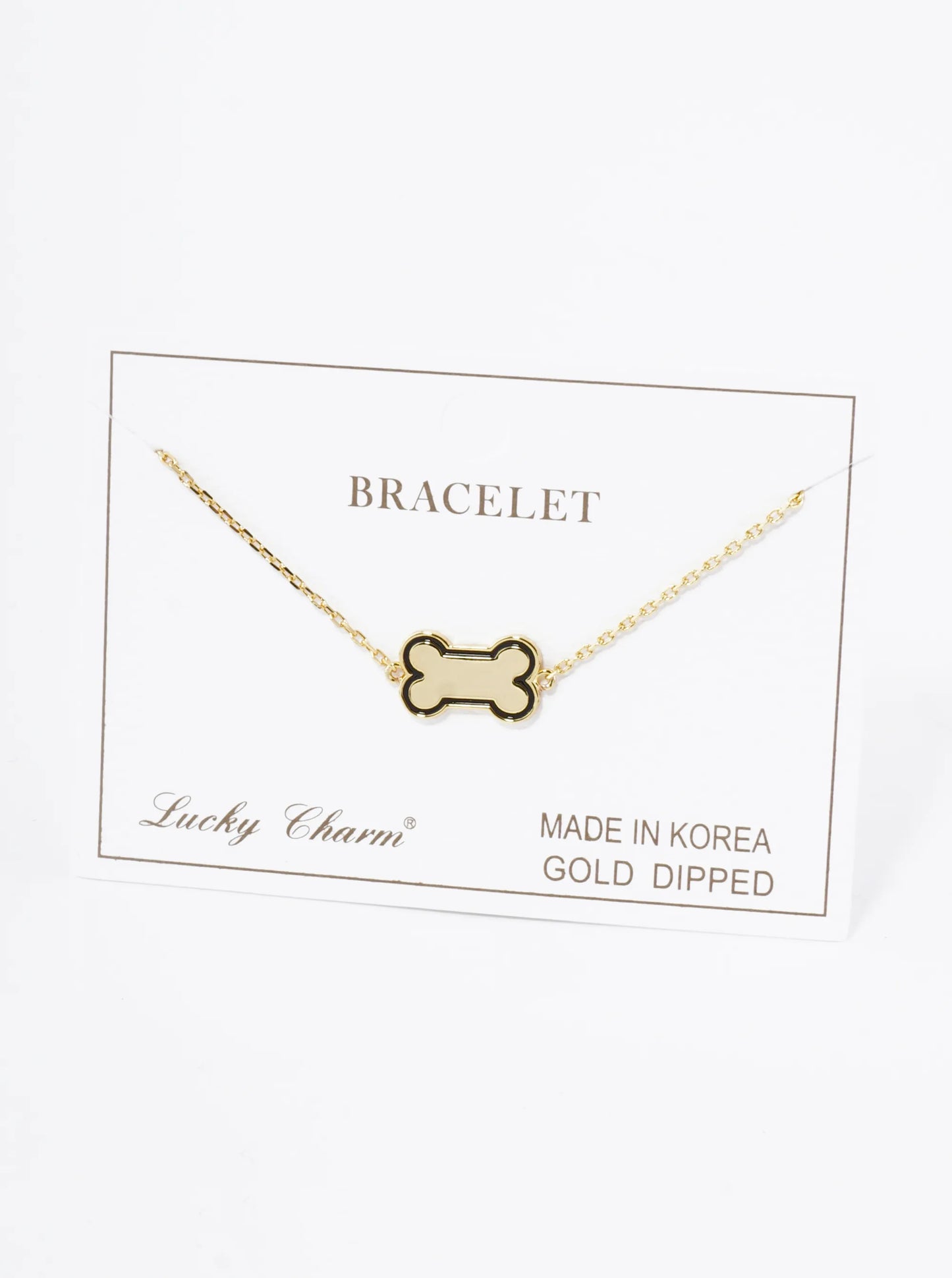 18K Gold Dipped Enamel Game Day Mascot Dog Bone Treat Chain Bracelet