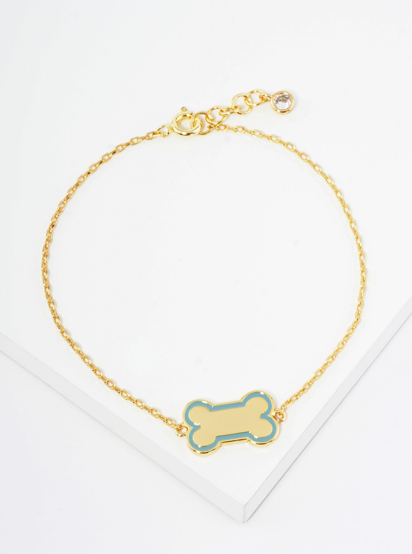 18K Gold Dipped Enamel Game Day Mascot Dog Bone Treat Chain Bracelet