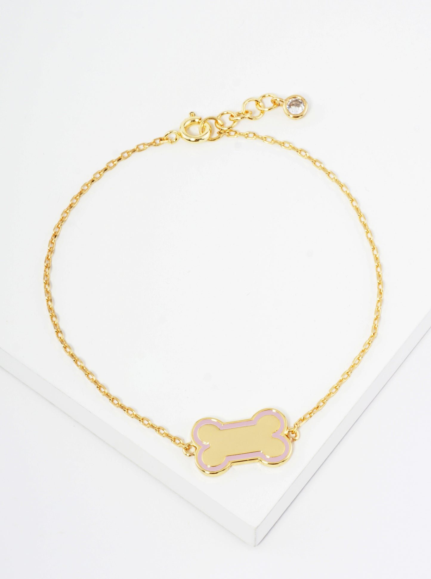 18K Gold Dipped Enamel Game Day Mascot Dog Bone Treat Chain Bracelet
