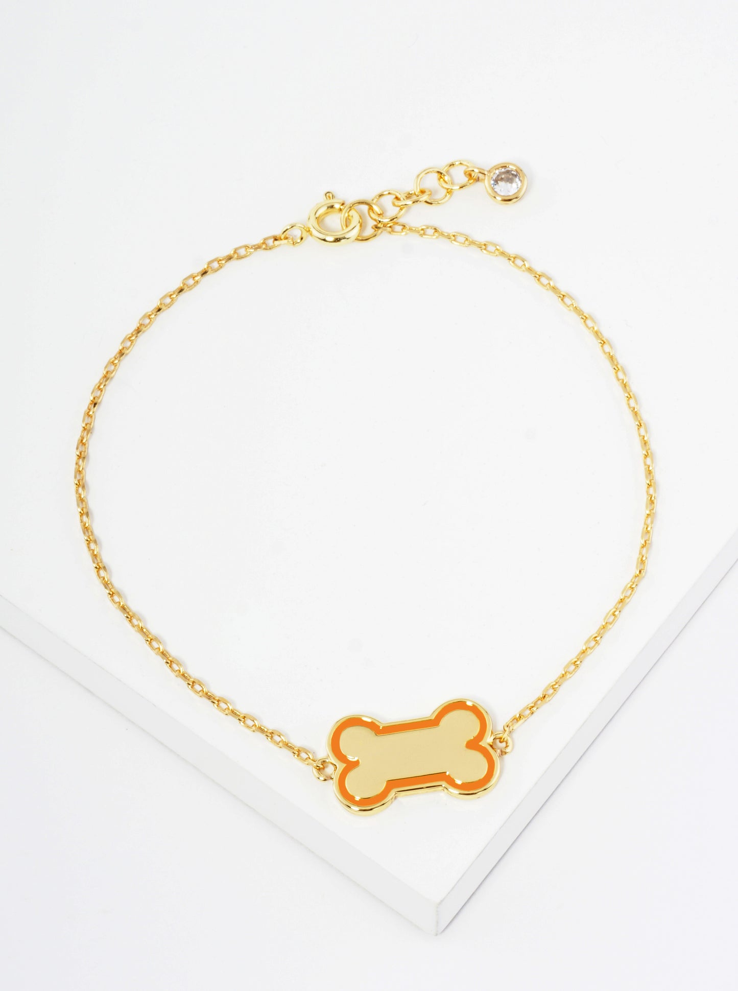 18K Gold Dipped Enamel Game Day Mascot Dog Bone Treat Chain Bracelet