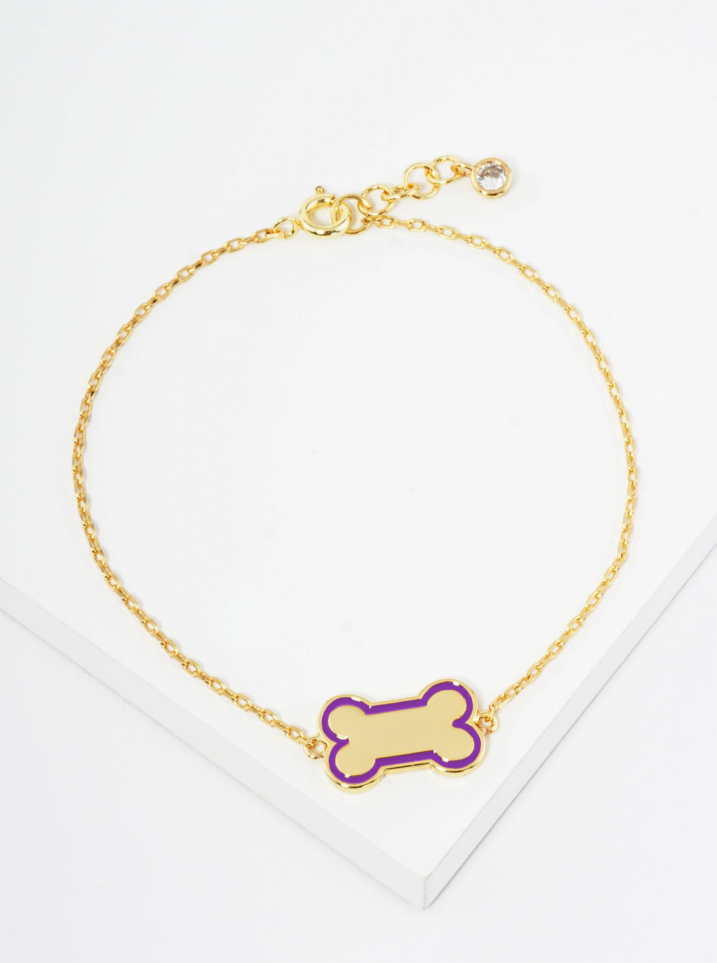 18K Gold Dipped Enamel Game Day Mascot Dog Bone Treat Chain Bracelet