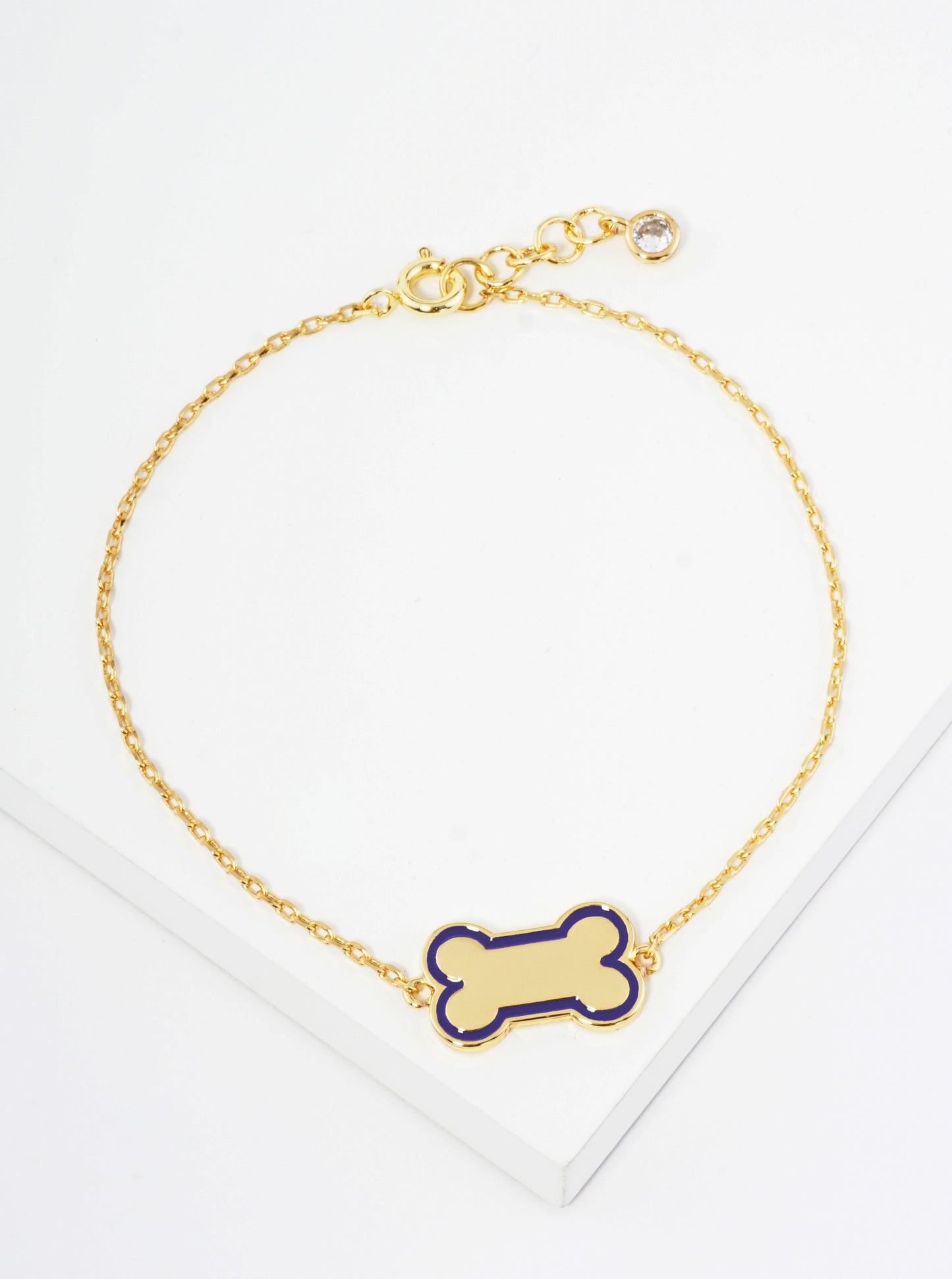 18K Gold Dipped Enamel Game Day Mascot Dog Bone Treat Chain Bracelet