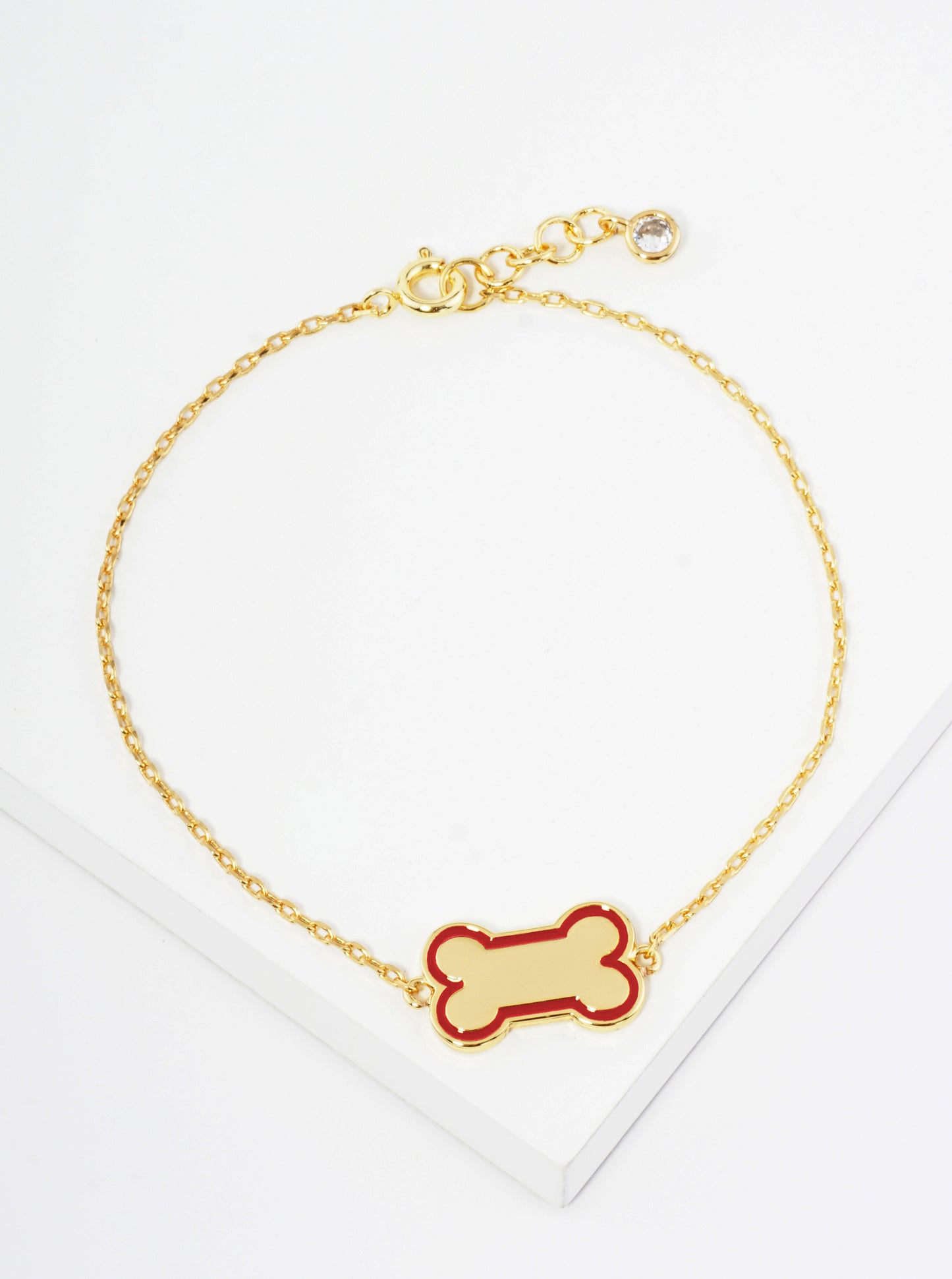 18K Gold Dipped Enamel Game Day Mascot Dog Bone Treat Chain Bracelet