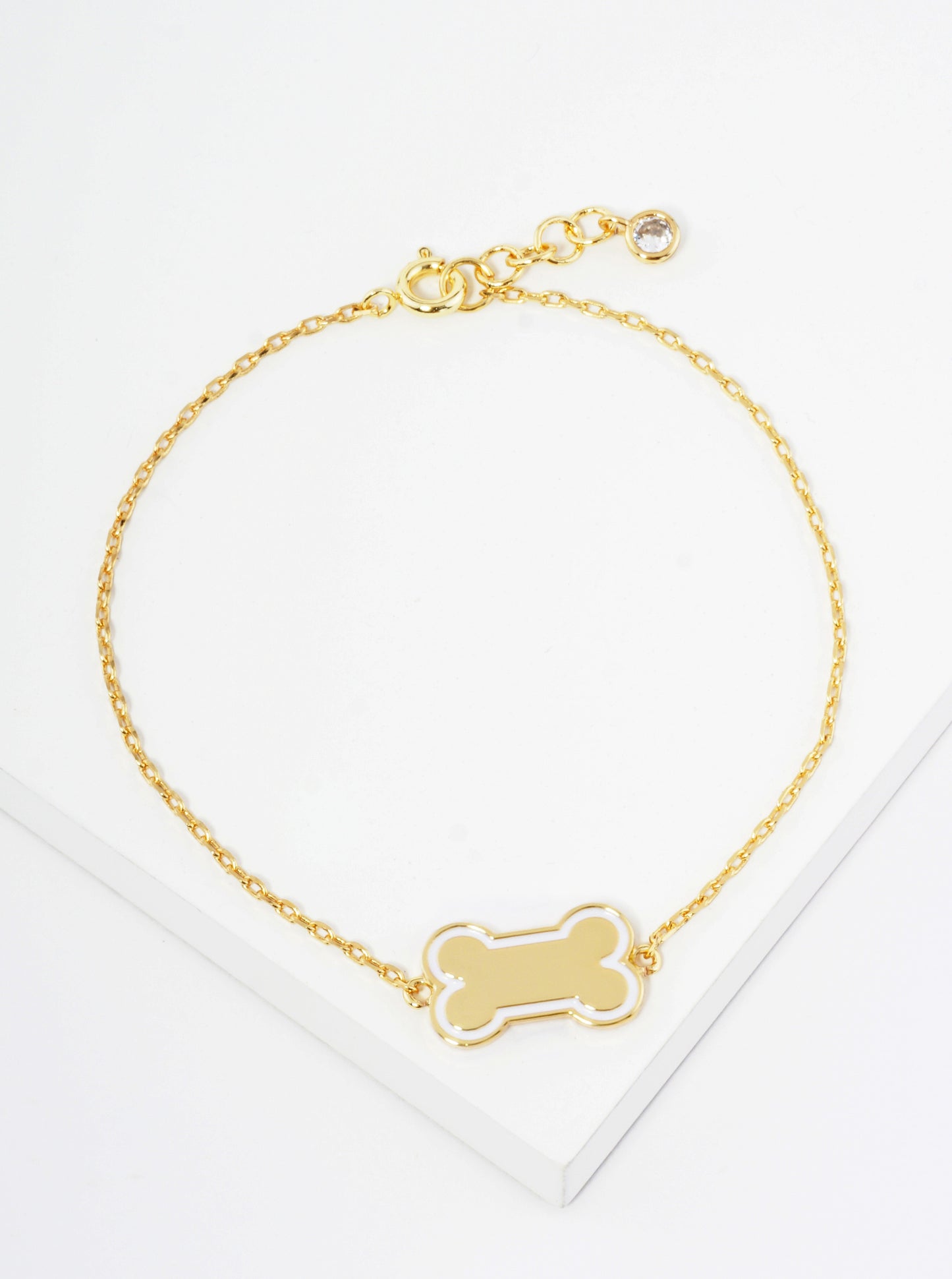 18K Gold Dipped Enamel Game Day Mascot Dog Bone Treat Chain Bracelet