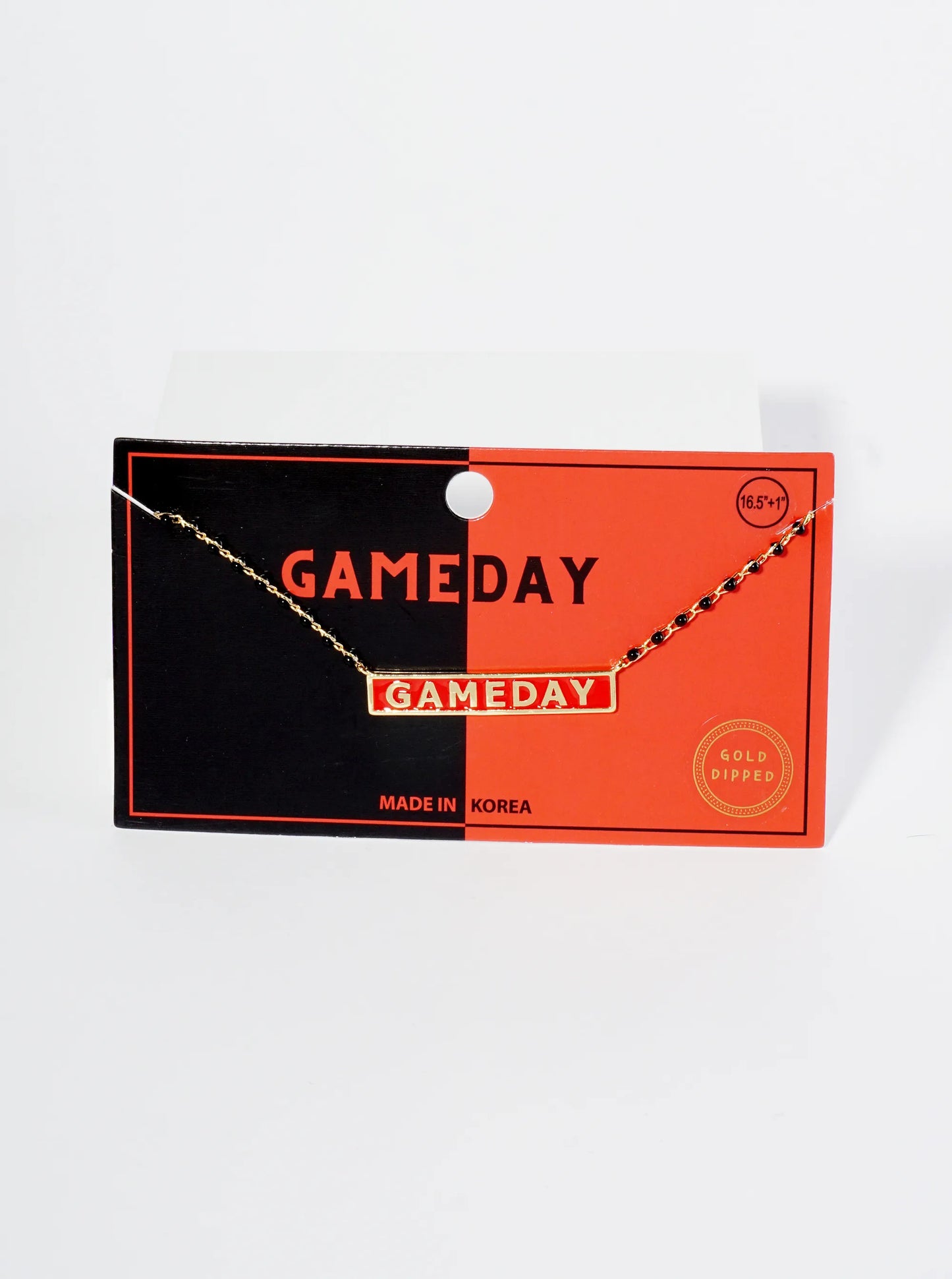 18K Gold Dipped Enamel Game Day Pendant Glass Beaded Chain Necklace