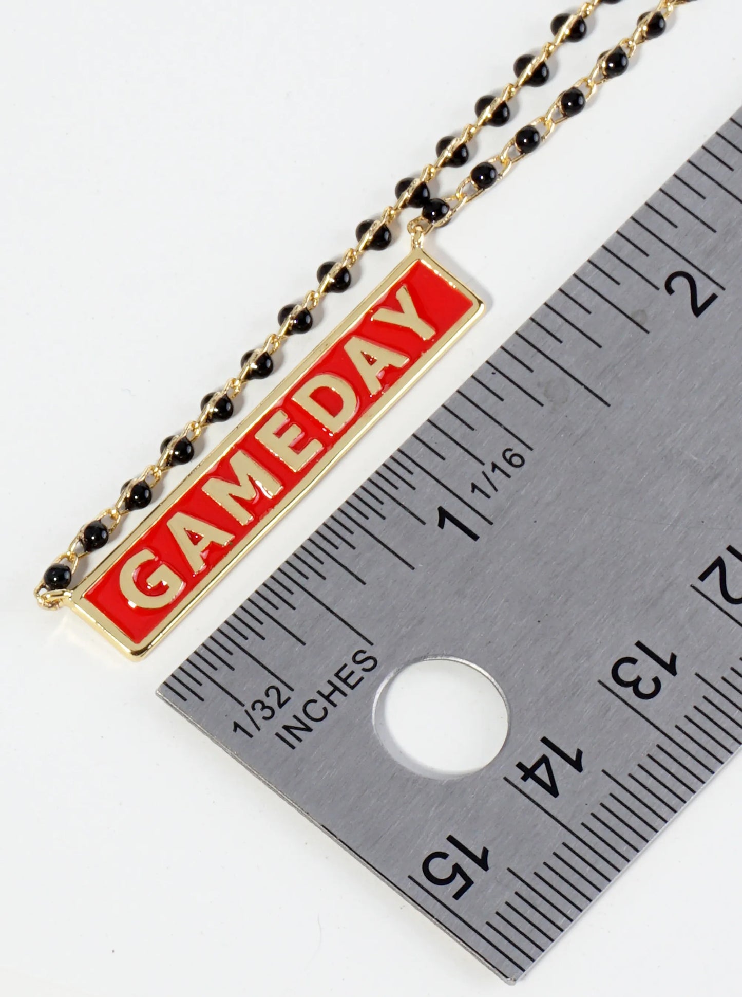 18K Gold Dipped Enamel Game Day Pendant Glass Beaded Chain Necklace