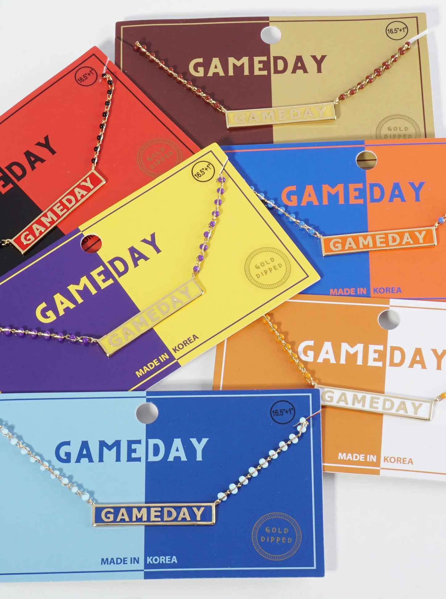 18K Gold Dipped Enamel Game Day Pendant Glass Beaded Chain Necklace