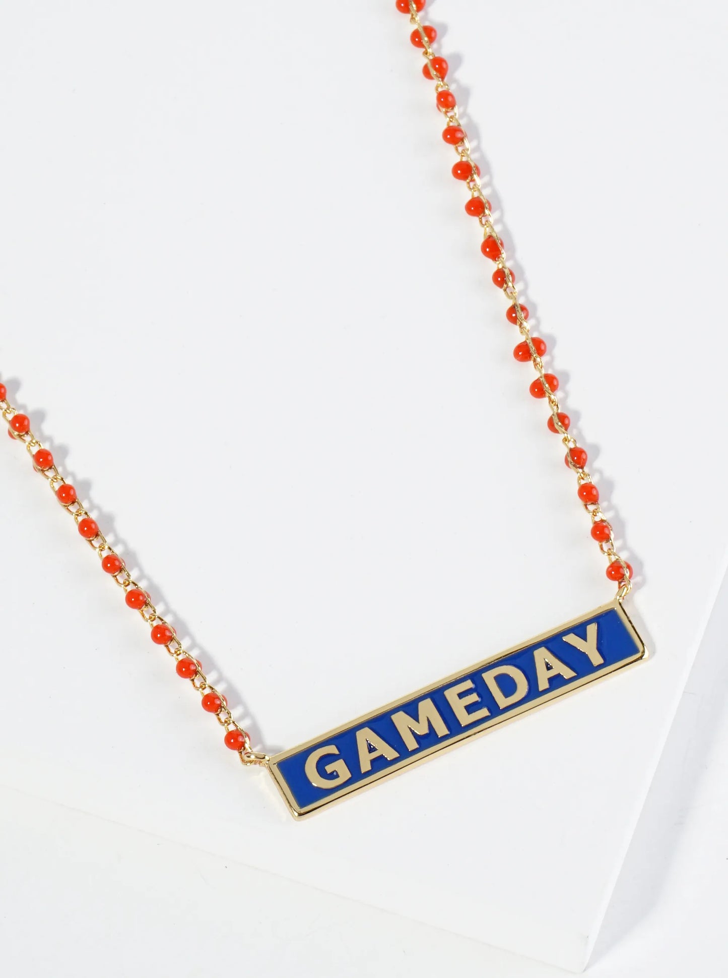 18K Gold Dipped Enamel Game Day Pendant Glass Beaded Chain Necklace