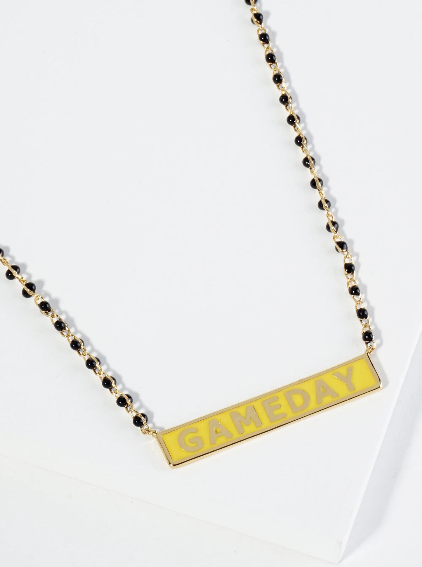 18K Gold Dipped Enamel Game Day Pendant Glass Beaded Chain Necklace
