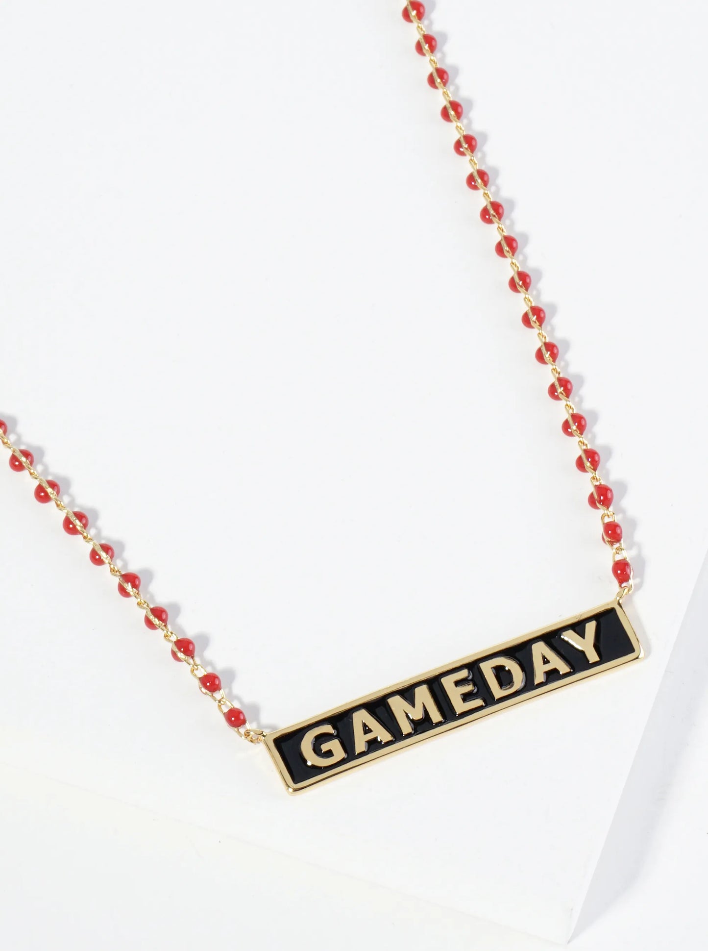 18K Gold Dipped Enamel Game Day Pendant Glass Beaded Chain Necklace