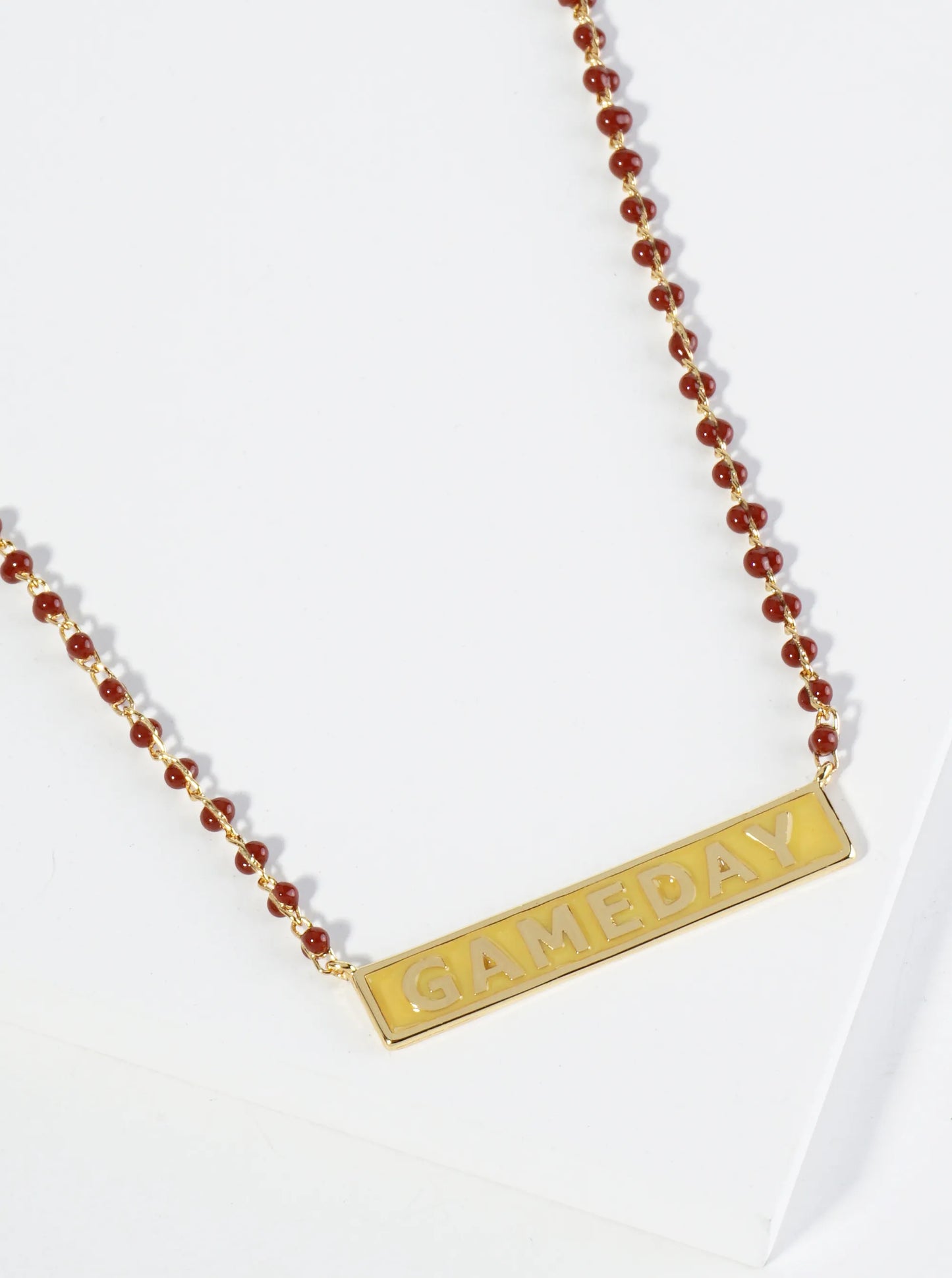 18K Gold Dipped Enamel Game Day Pendant Glass Beaded Chain Necklace