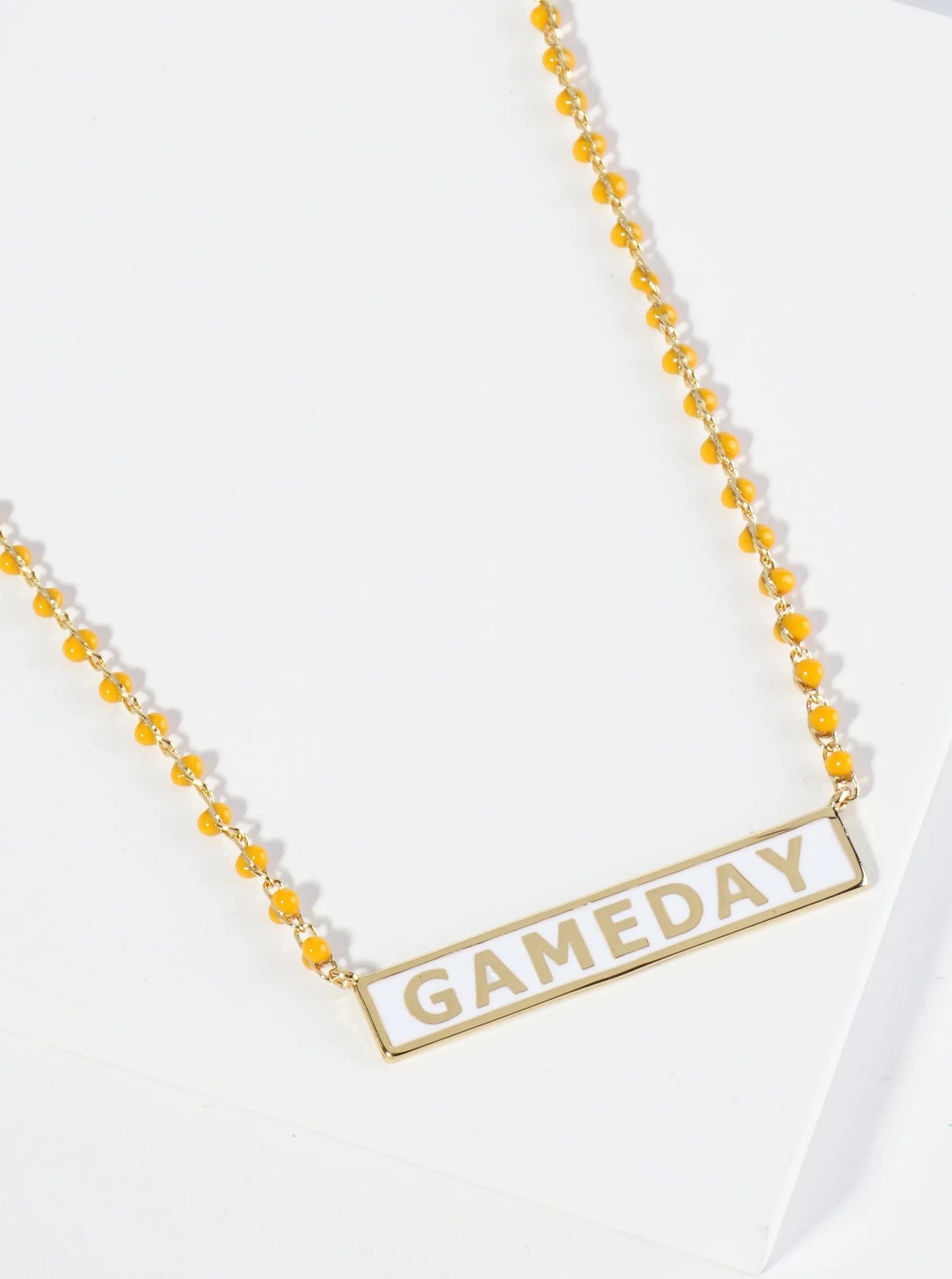 18K Gold Dipped Enamel Game Day Pendant Glass Beaded Chain Necklace