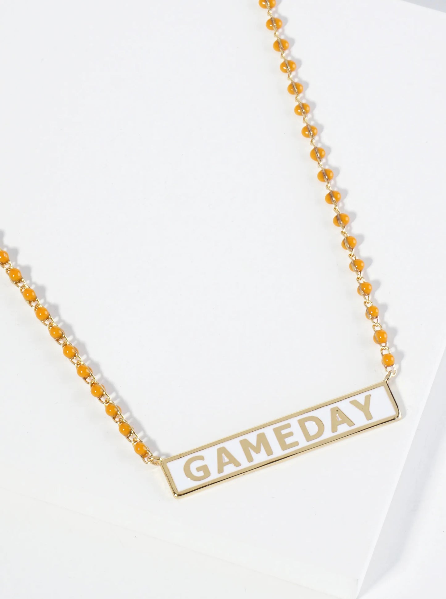 18K Gold Dipped Enamel Game Day Pendant Glass Beaded Chain Necklace