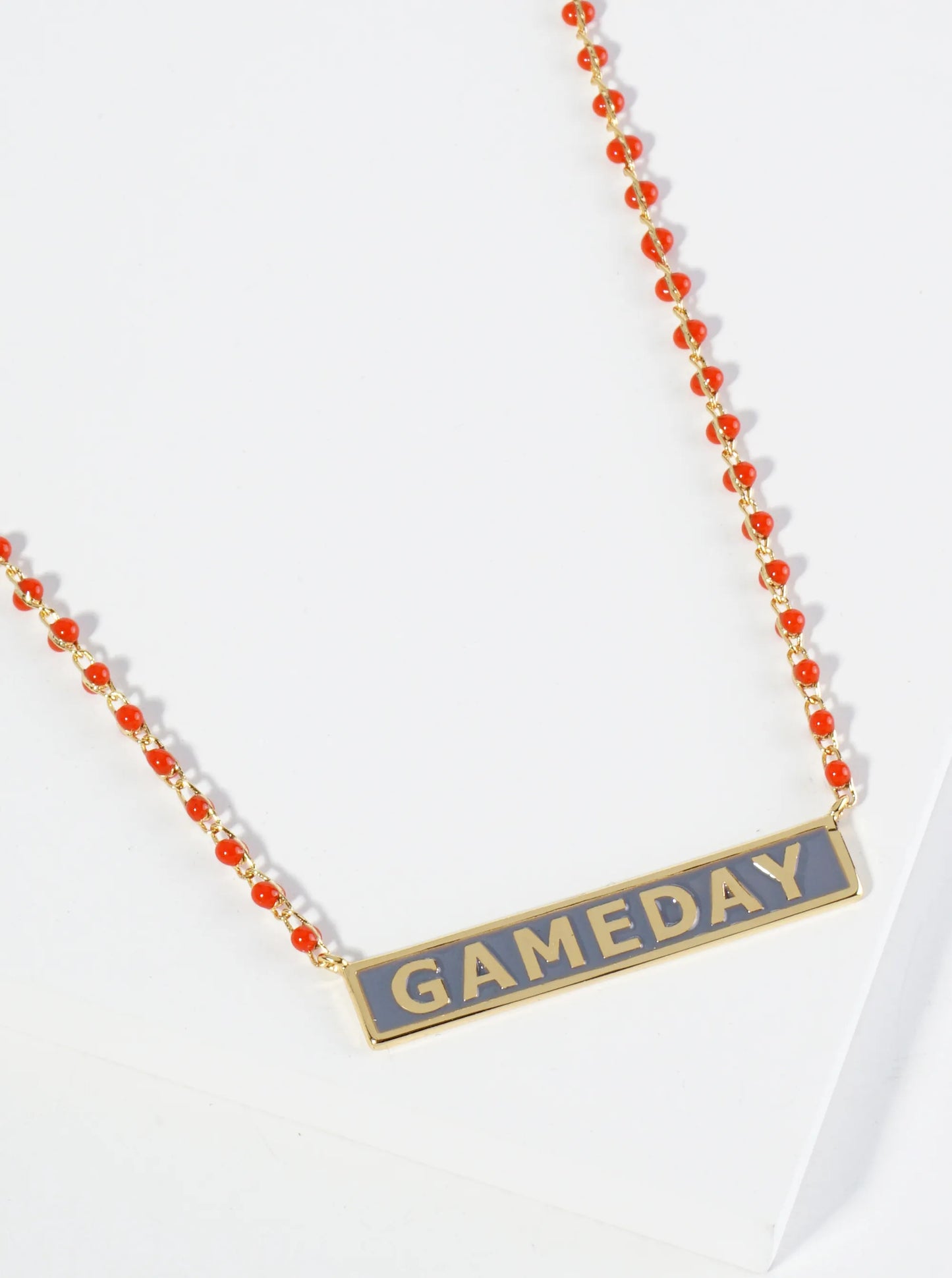18K Gold Dipped Enamel Game Day Pendant Glass Beaded Chain Necklace