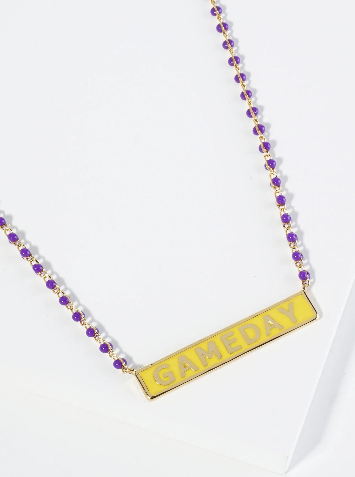 18K Gold Dipped Enamel Game Day Pendant Glass Beaded Chain Necklace