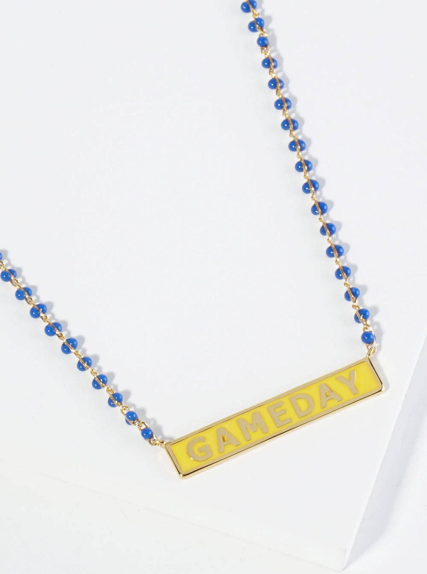 18K Gold Dipped Enamel Game Day Pendant Glass Beaded Chain Necklace