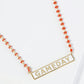 18K Gold Dipped Enamel Game Day Pendant Glass Beaded Chain Necklace