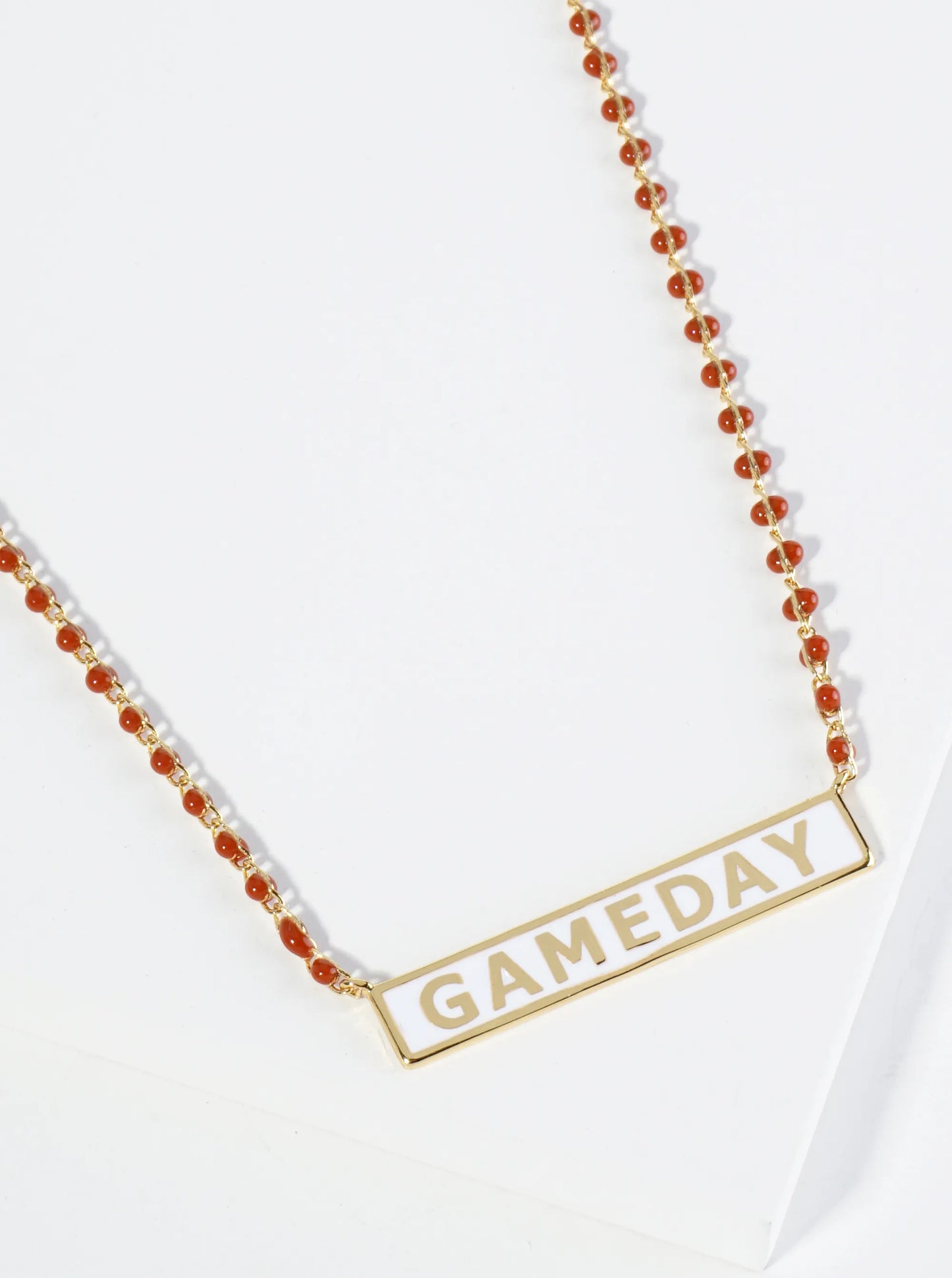 18K Gold Dipped Enamel Game Day Pendant Glass Beaded Chain Necklace