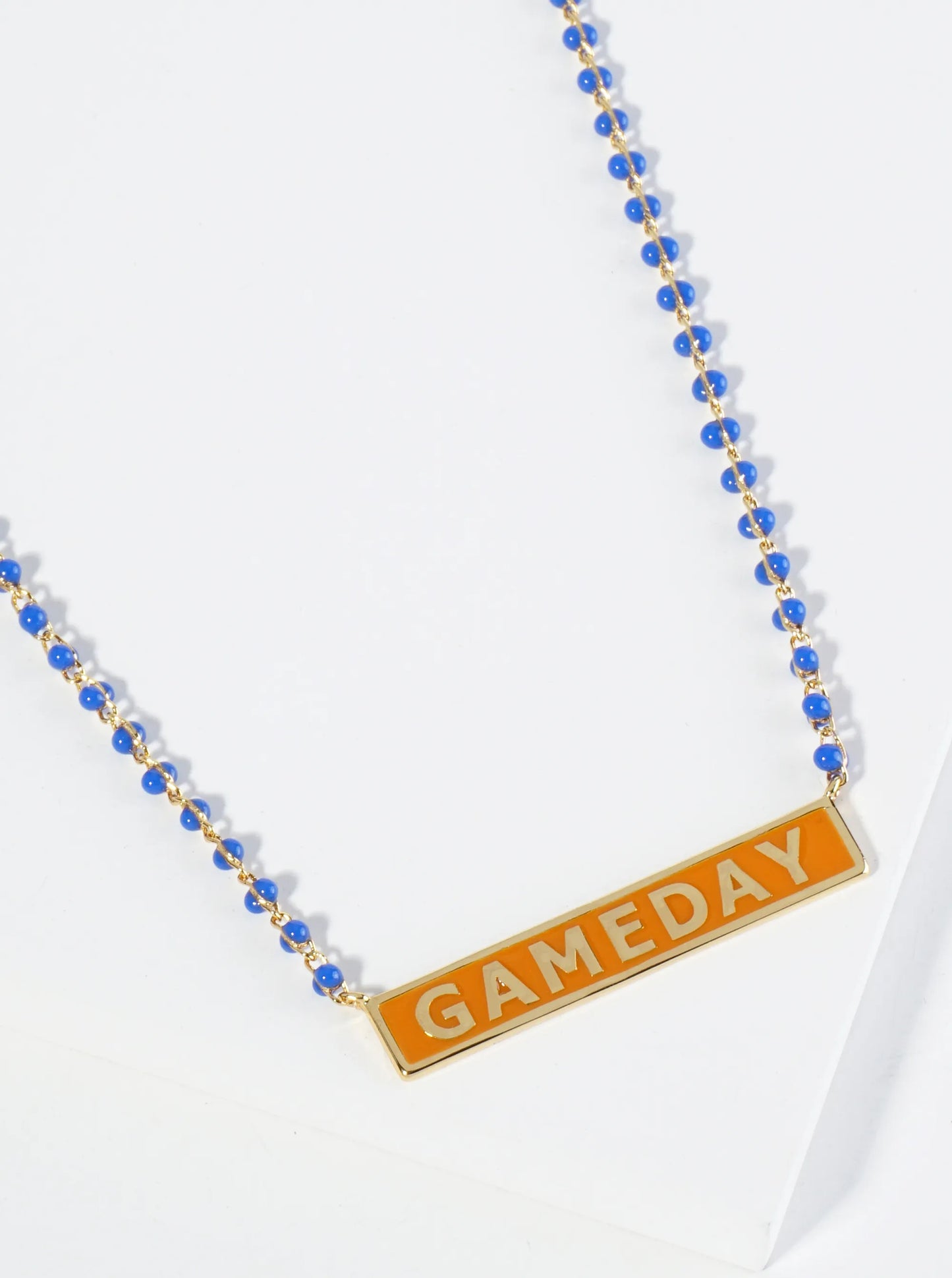 18K Gold Dipped Enamel Game Day Pendant Glass Beaded Chain Necklace