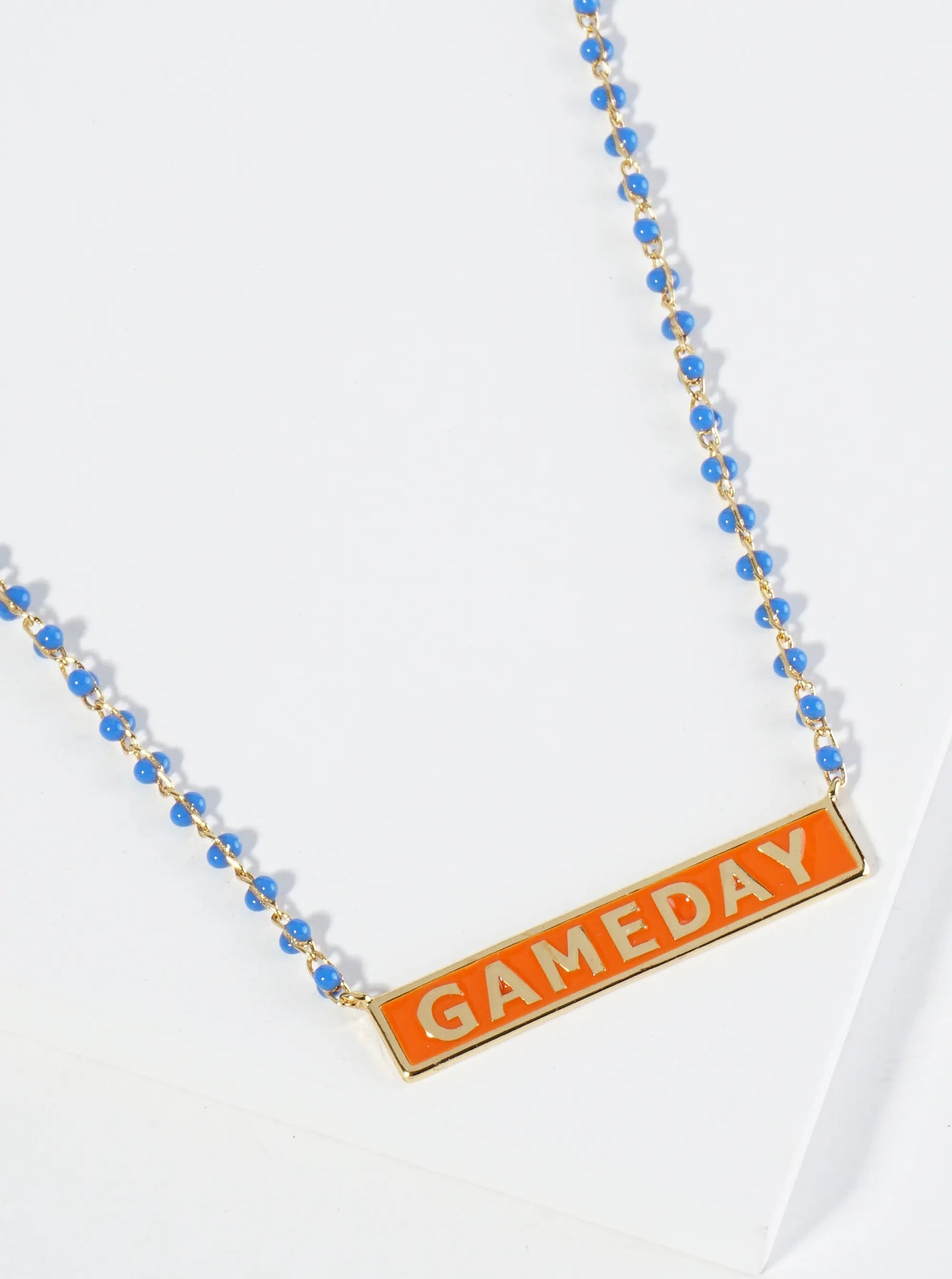 18K Gold Dipped Enamel Game Day Pendant Glass Beaded Chain Necklace