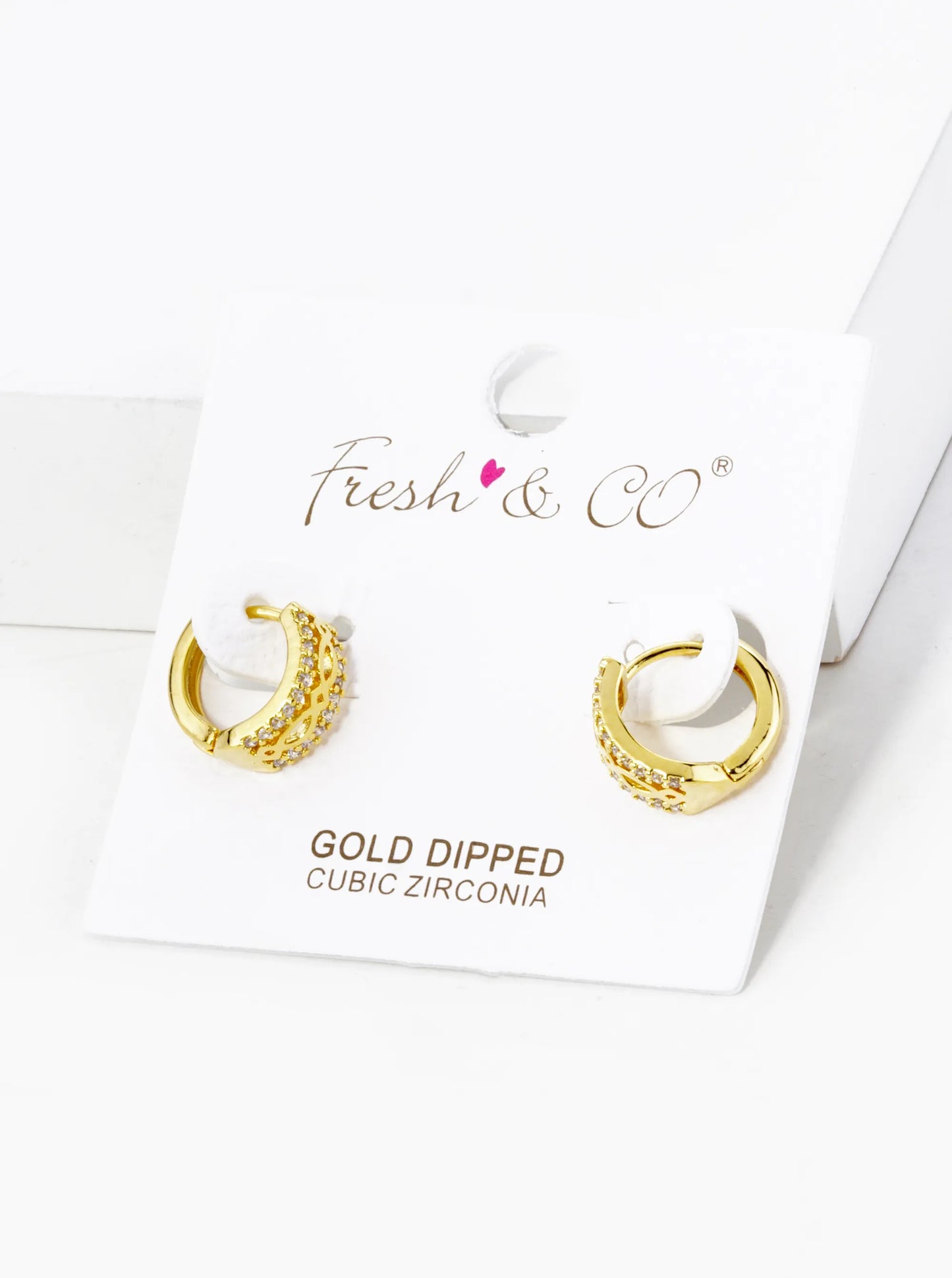 18K Gold Dipped Filigree Micro Pave Set Cubic Zirconia 12mm Huggie Hoop Earrings