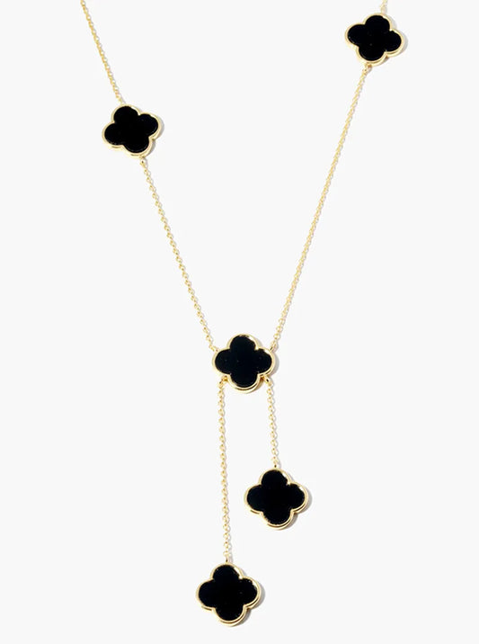 18K Gold Dipped Five 12mm Semi-Precious Quatrefoil Drop Lariat Necklace