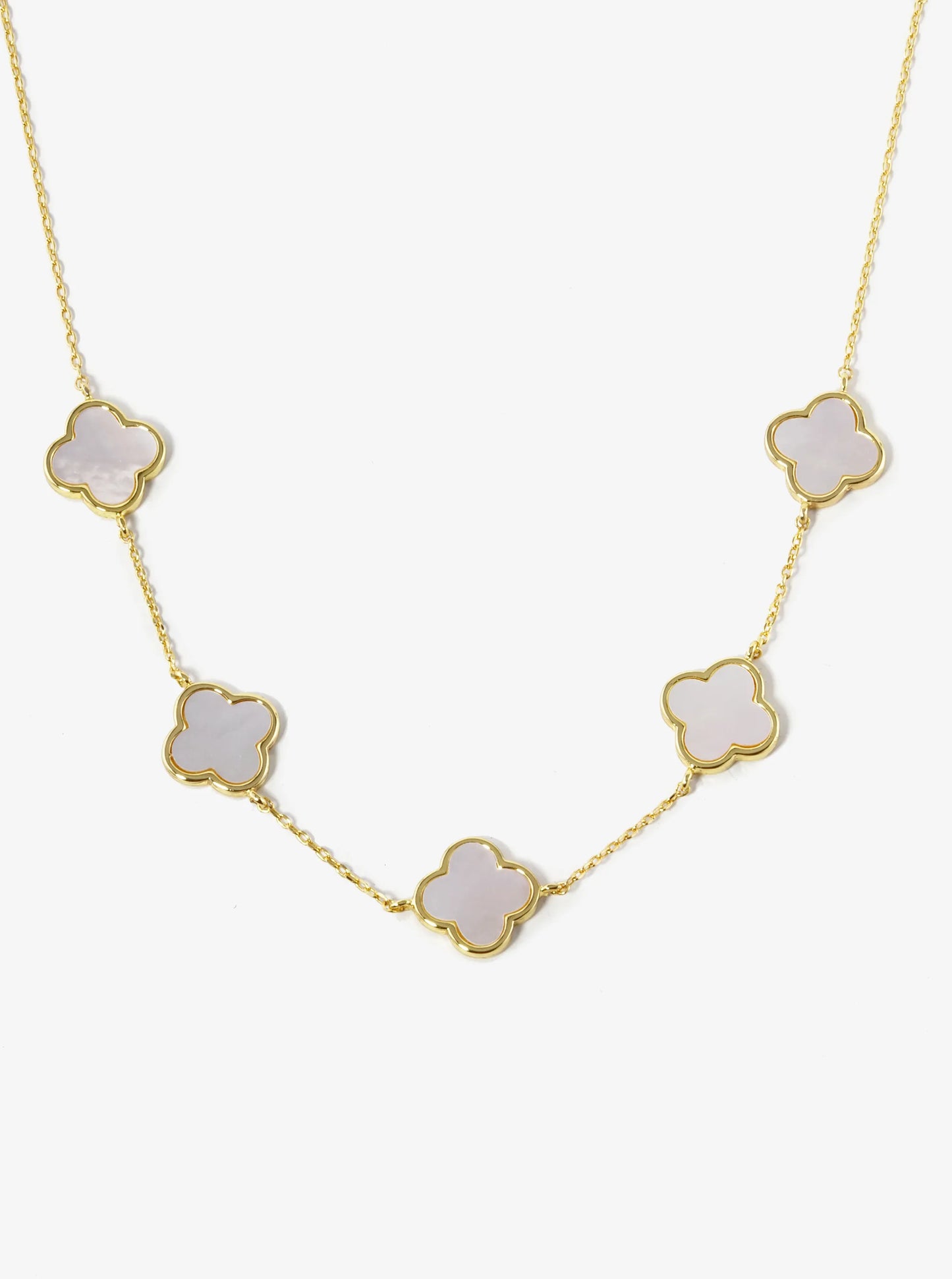 18K Gold Dipped Five 12mm Semi-Precious Quatrefoil Station Necklace