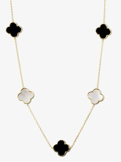 18K Gold Dipped Five 17mm Semi-Precious Quatrefoil Pendant 22 Inch Station Necklace