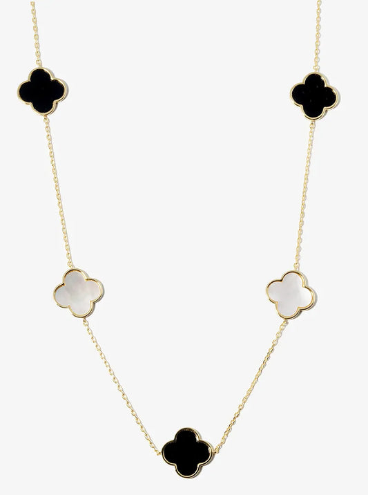 18K Gold Dipped Five 17mm Semi-Precious Quatrefoil Pendant 22 Inch Station Necklace