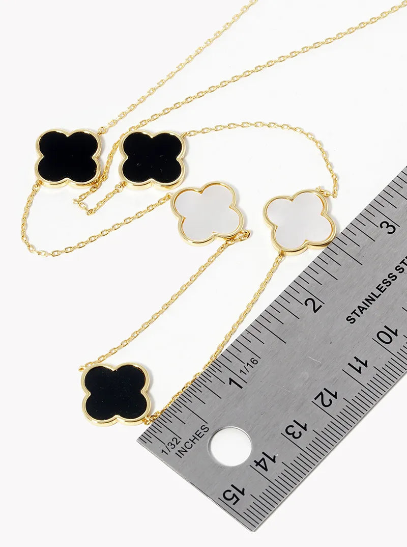 18K Gold Dipped Five 17mm Semi-Precious Quatrefoil Pendant 22 Inch Station Necklace