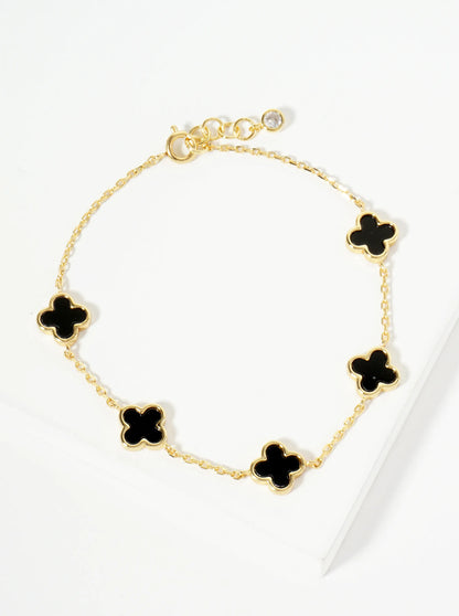 18K Gold Dipped Five 9mm Quatrefoil Station Bracelet