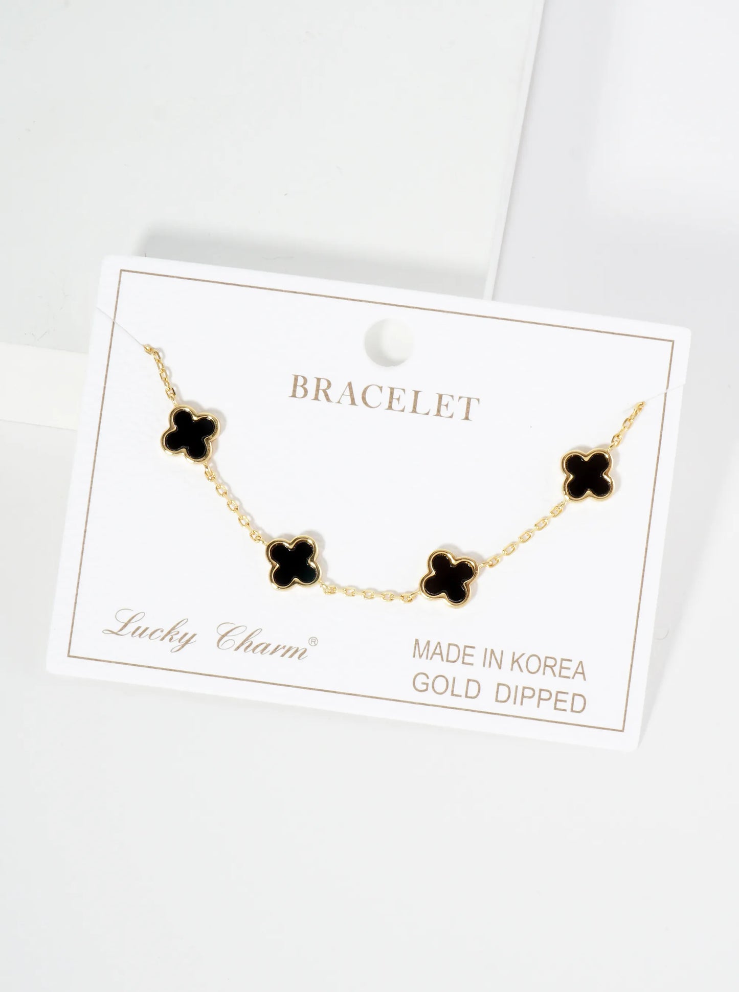 18K Gold Dipped Five 9mm Quatrefoil Station Bracelet