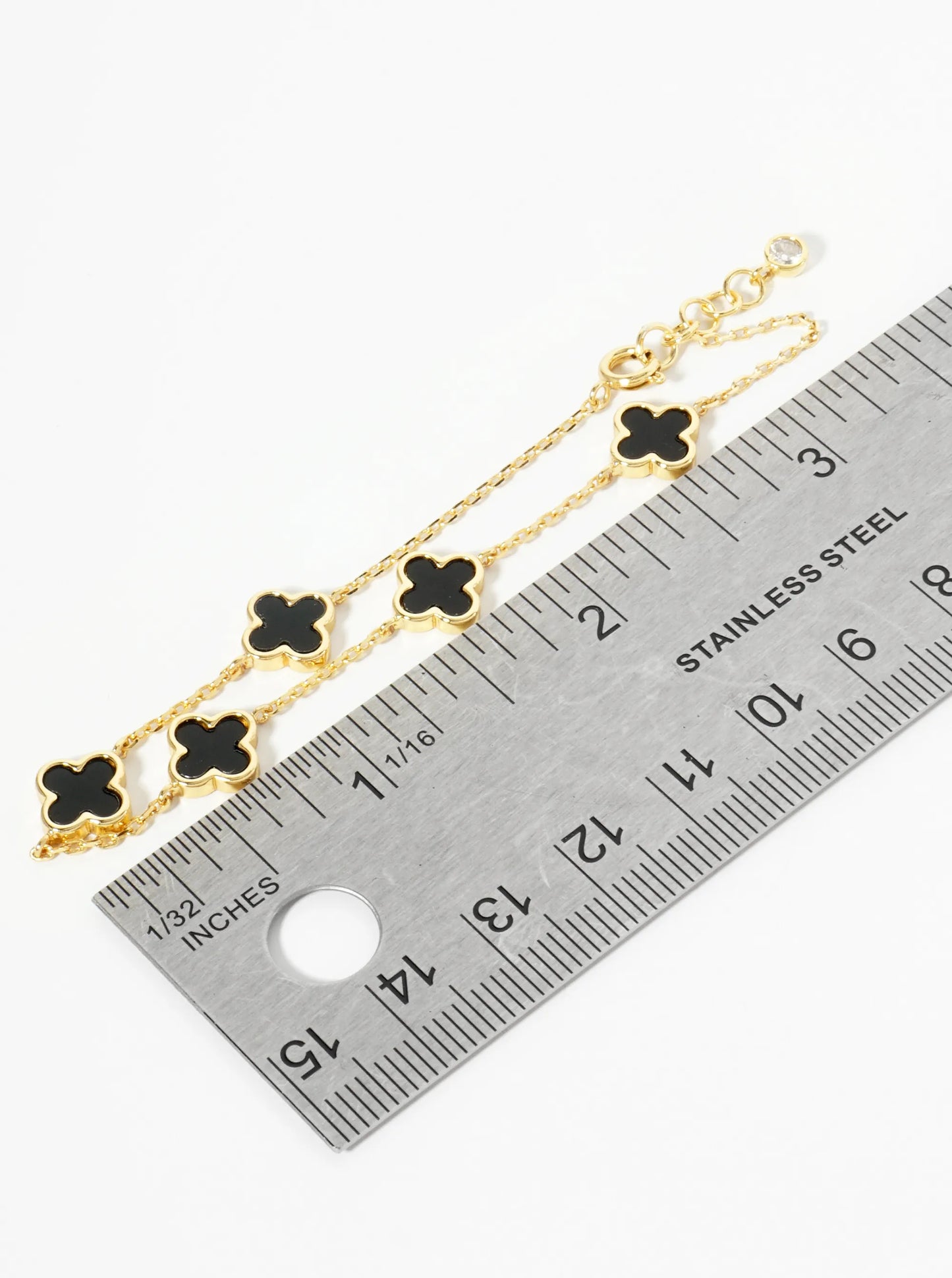 18K Gold Dipped Five 9mm Quatrefoil Station Bracelet